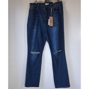 Blue Turtle Sustainably Made High Rise Distressed Straight Leg Jeans NWT Size 14